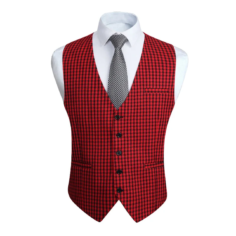 Plaid Slim Suit Vest - B9-RED