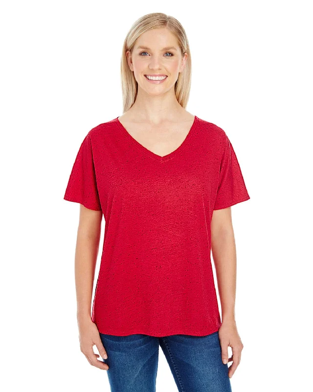 Threadfast Apparel Ladies Triblend Fleck Flowy V-Neck Tee | Red Fleck