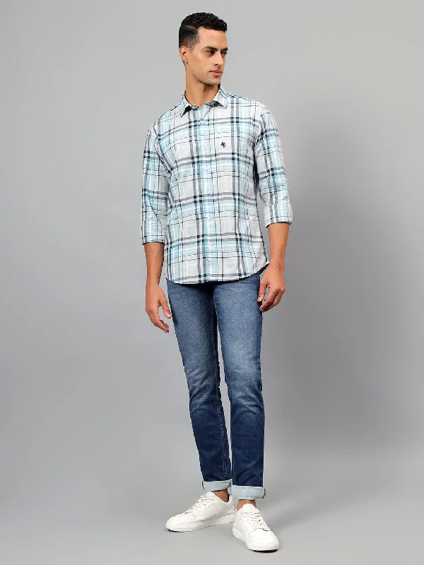 Men's Sky Blue Checked Casual Full Sleeves Shirt