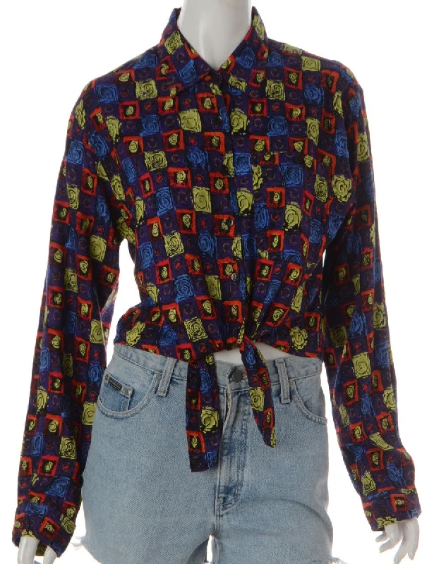 Label Jessie Cropped Patterned Shirt With Tie Front