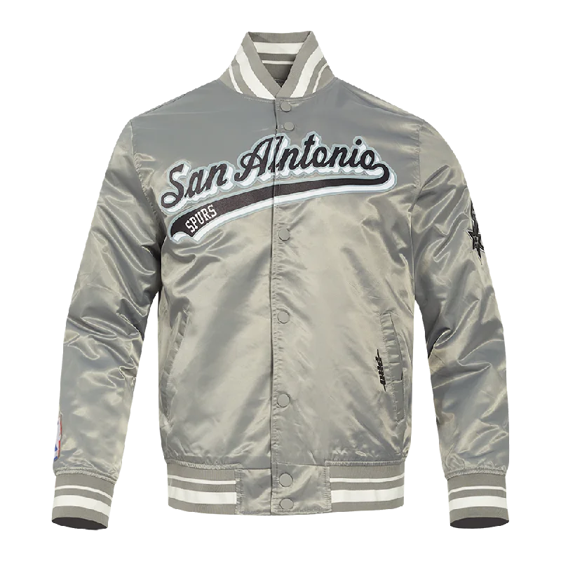 NBA SAN ANTONIO SPURS SCRIPT TAIL MEN'S SATIN JACKET (GRAY)