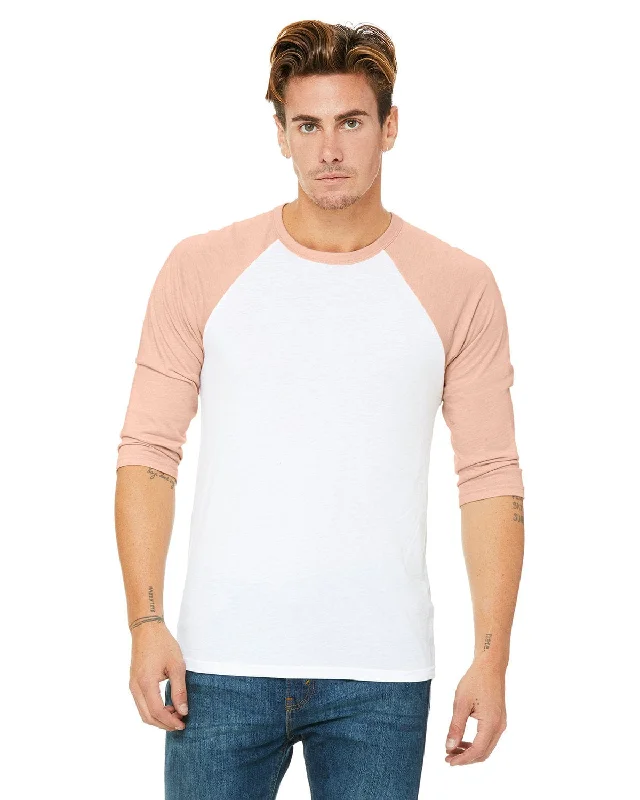 Bella+Canvas Unisex Triblend 3/4-Sleeve Baseball T-Shirt | Wht/ Hthr Peach