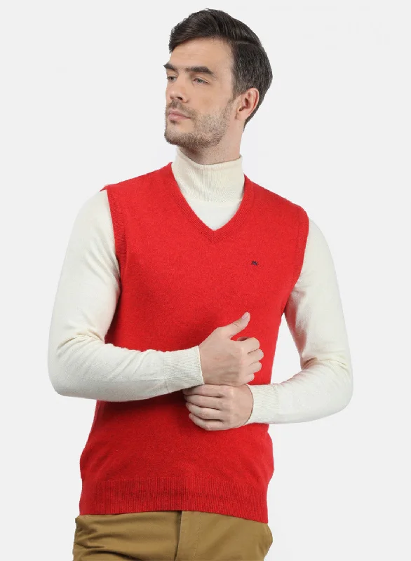 Men Red Solid Sweater