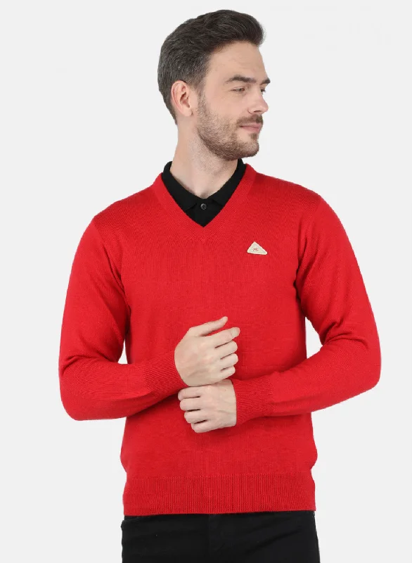 Men Red Solid Pullover