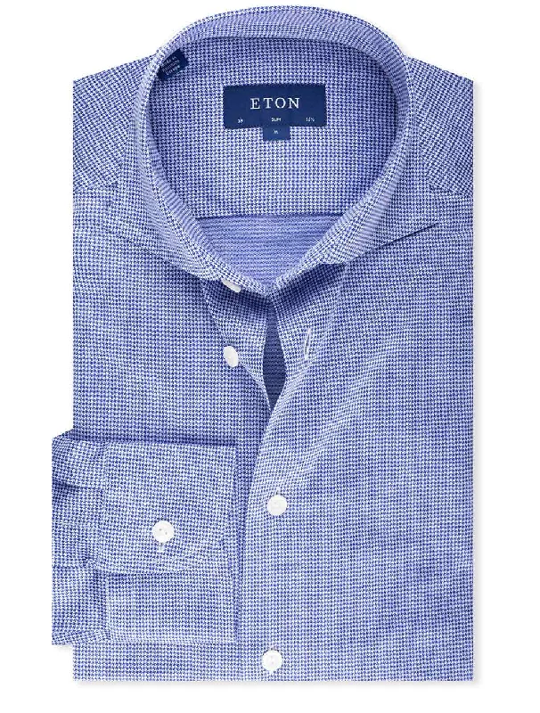 Navy Houndstooth Slim Fit Shirt