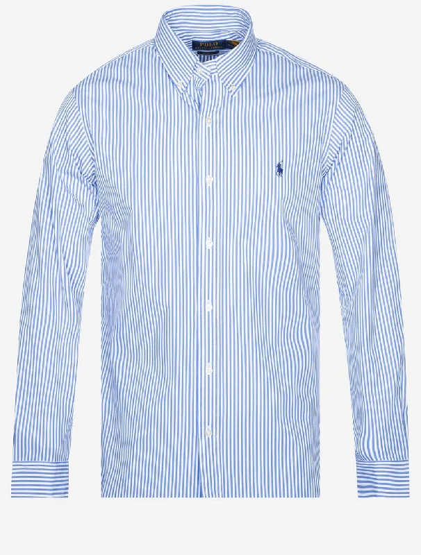 Popeline-Hemd mit Button-Down-Kragen und Streifen Blau