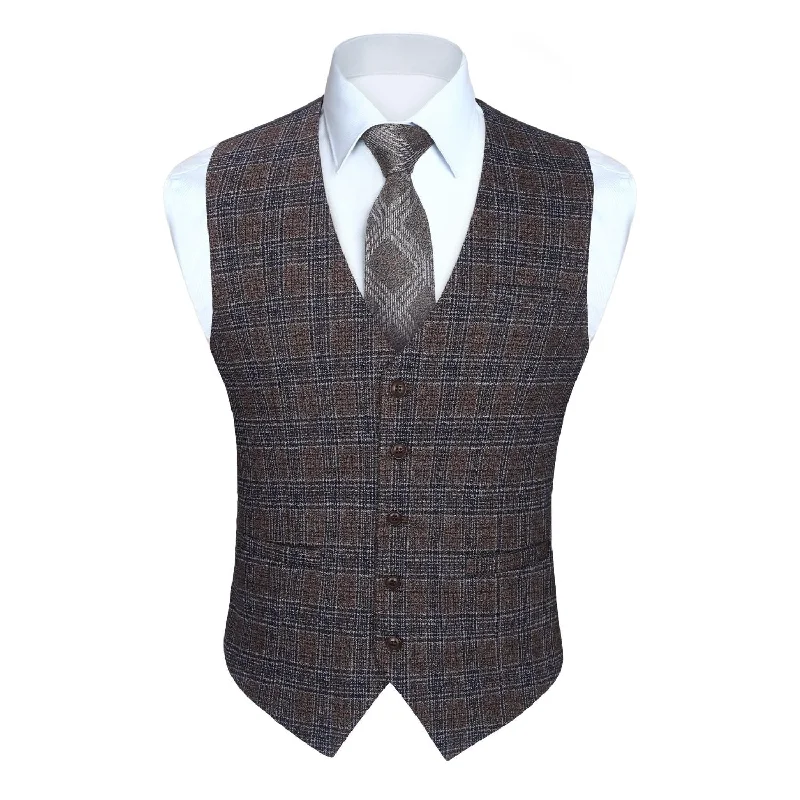 Plaid Slim Suit Vest - B4-LIGHT BROWN