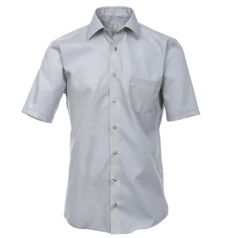 Grey Poplin Short Sleeve Dress Shirt