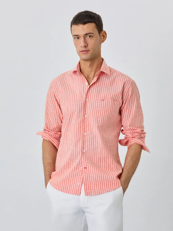 Slim Fit Shirt With Chest Pocket in BCI Cotton With Stripes