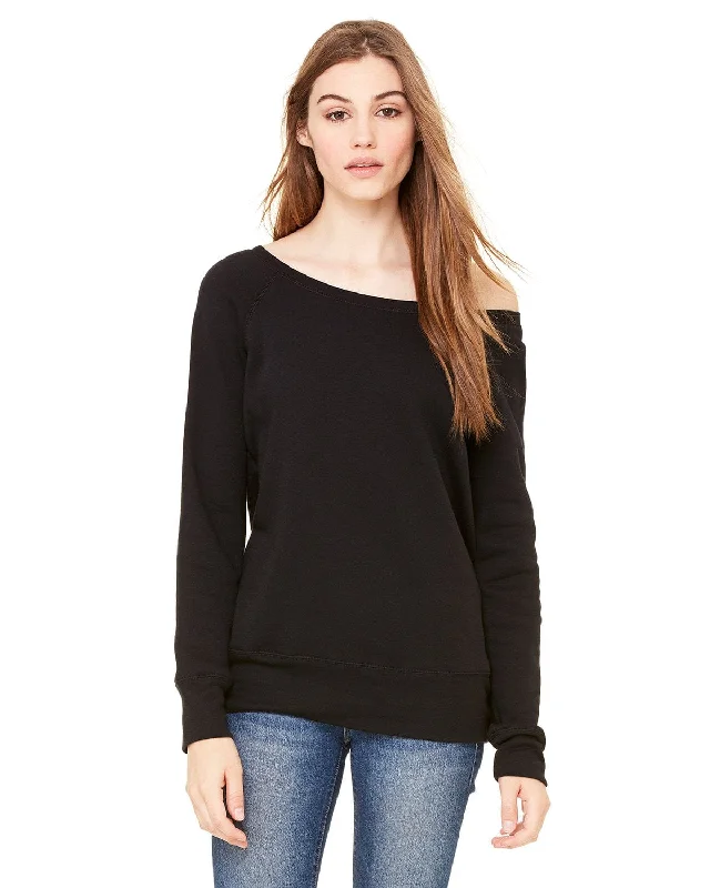 Bella+Canvas Ladies Triblend Sponge Fleece Wide Neck Sweatshirt | Black