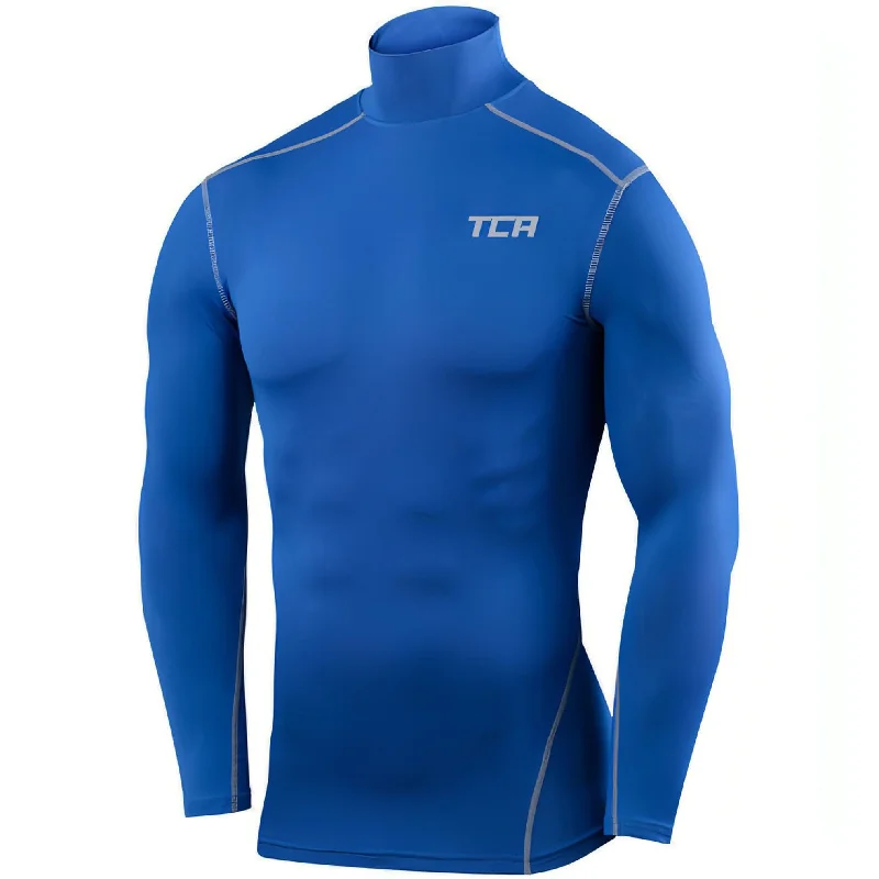 Huge Discounts Huge Discounts TCA Pro Performance Long Sleeve Mock Mens Compression Top - Blue