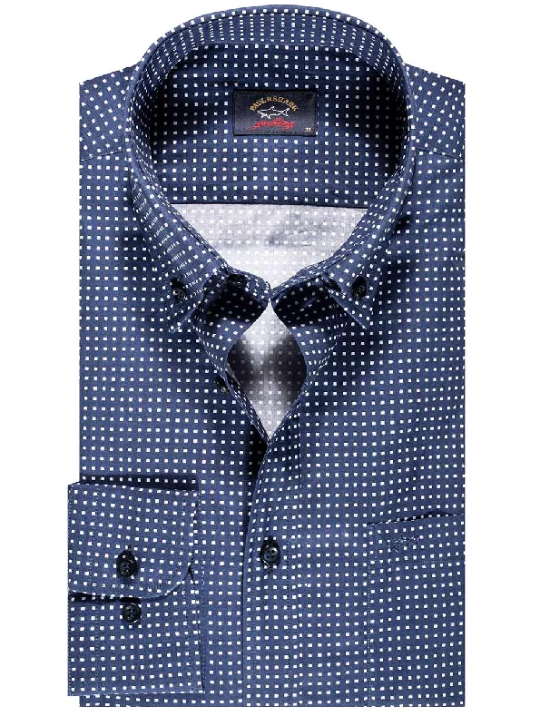 Button Down Dot Pattern Shirt Blue