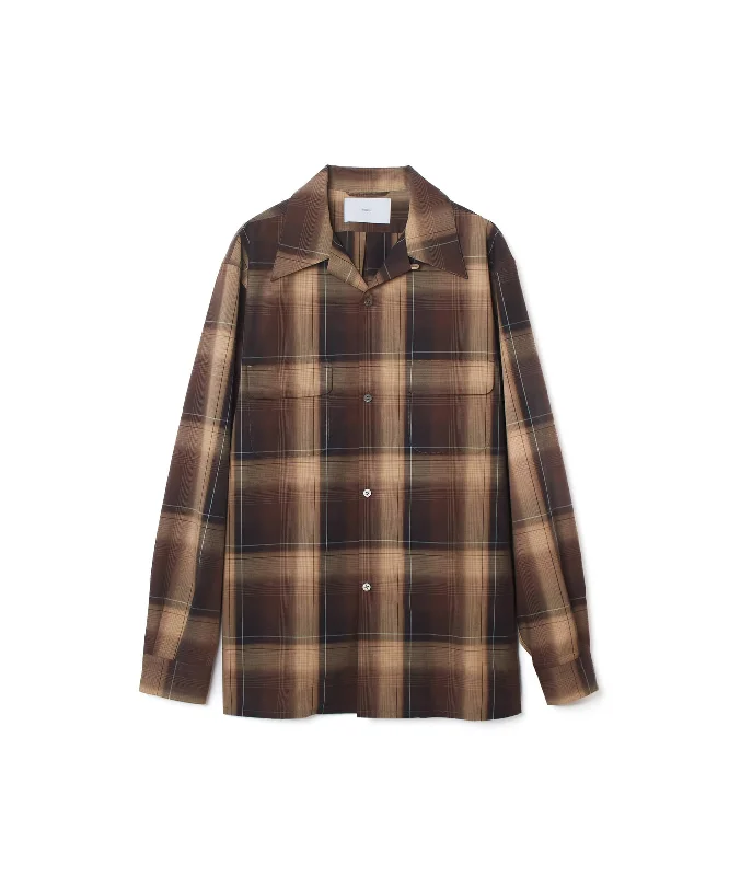 OMBRE PLAID OPEN COLLAR BLOUSE