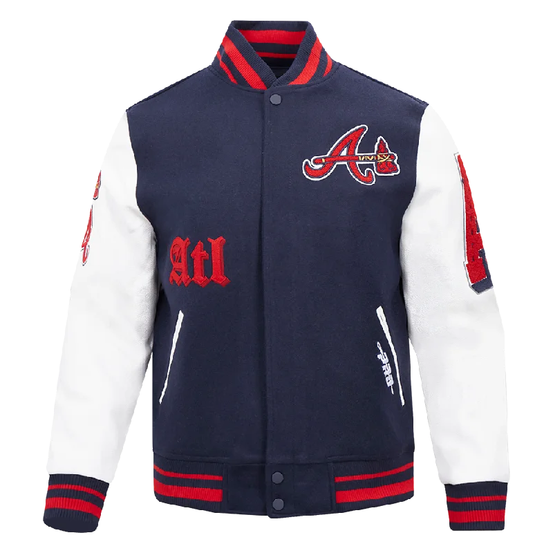 MLB ATLANTA BRAVES OLD ENGLISH MEN'S RIB WOOL VARSITY JACKET (MIDNIGHT NAVY/RED/MIDNIGHT NAVY)