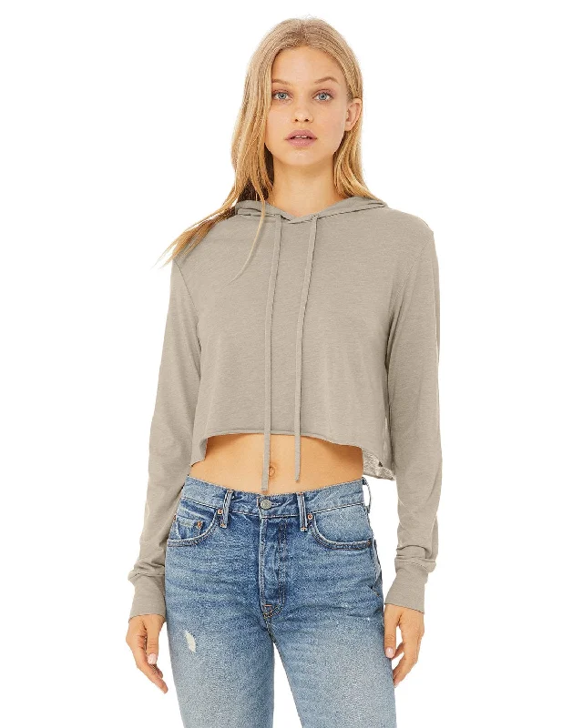 Bella+Canvas Ladie's Cropped Long Sleeve Hoodie T-Shirt | Tan Triblend