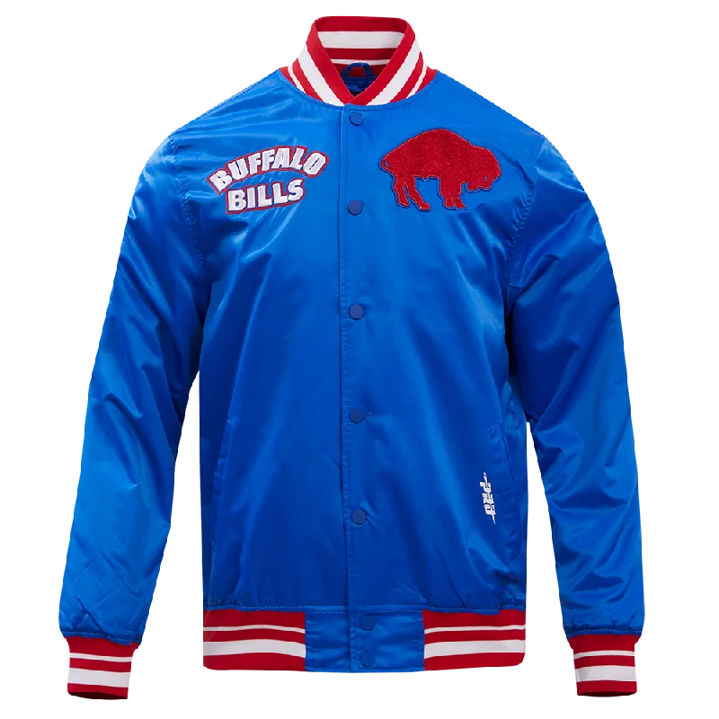 NFL BUFFALO BILLS RETRO CLASSIC MEN'S RIB SATIN JACKET (ROYAL BLUE/RED)