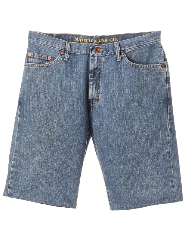 Label Hemmed Denim Shorts