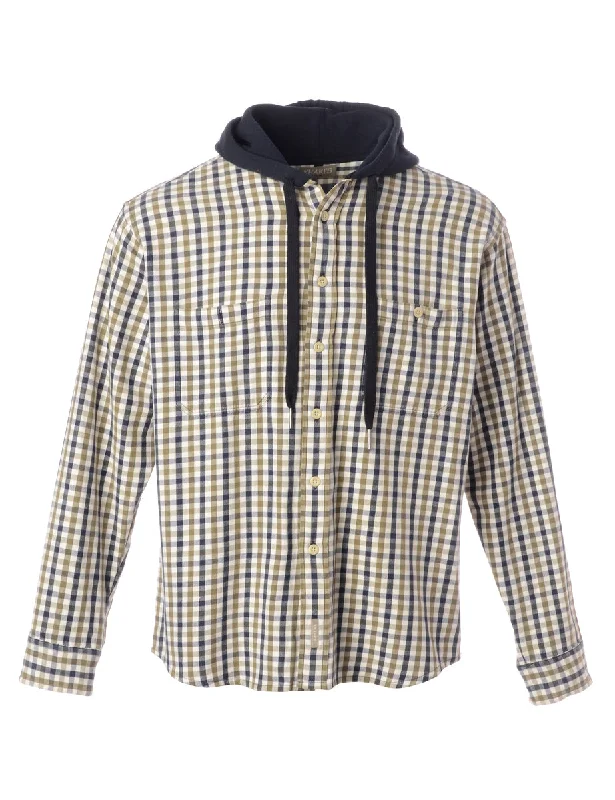 Label Hooded Plaid Shirt