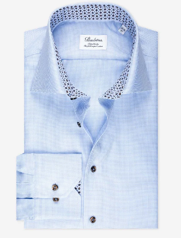 Blue Puppytooth With Inlay Fitted Body Shirt