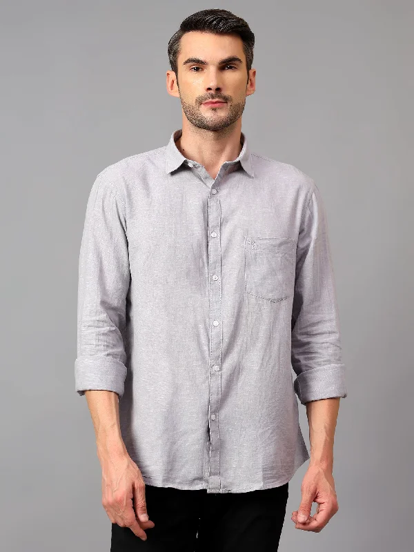 Men's Grey  Casual Plain Full Sleeve Shirt