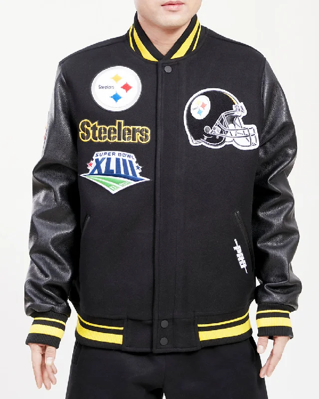 NFL PITTSBURGH STEELERS MASH UP WOOL VARSITY JACKET (BLACK/YELLOW)