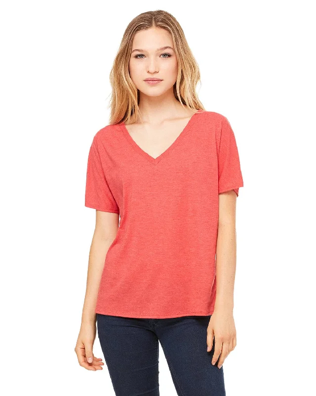 Bella+Canvas Ladies Flowy Simple V-Neck T-Shirt | Red Triblend