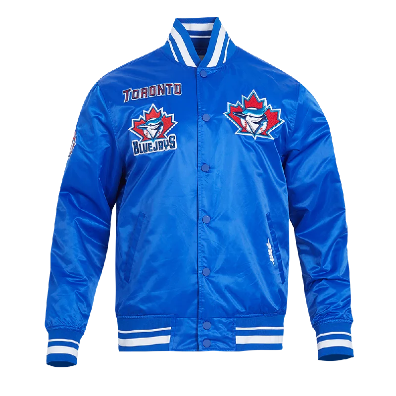 MLB TORONTO BLUE JAYS RETRO CLASSIC MEN'SS RIB SATIN JACKET (ROYAL BLUE)