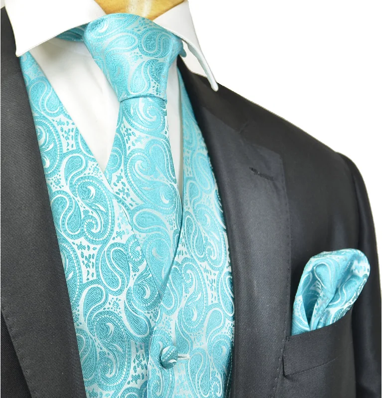 Turquoise Paisley Tuxedo Vest Set