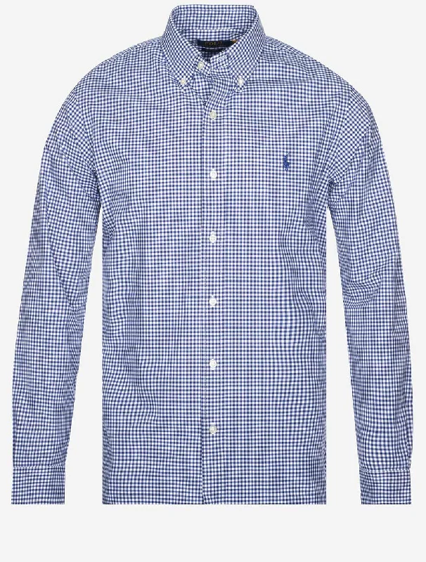 Popeline-Hemd mit Gingham-Muster und Button-Down-Kragen, Marineblau