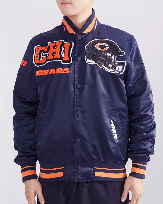 NFL CHICAGO BEARS MASHUP MEN'S RIB SATIN JACKET (MIDNIGHT NAVY/ORANGE/MIDNIGHT NAVY)