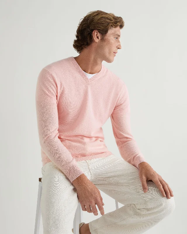 Men's Burlington V Neck Cashmere Sweater Pale Pink