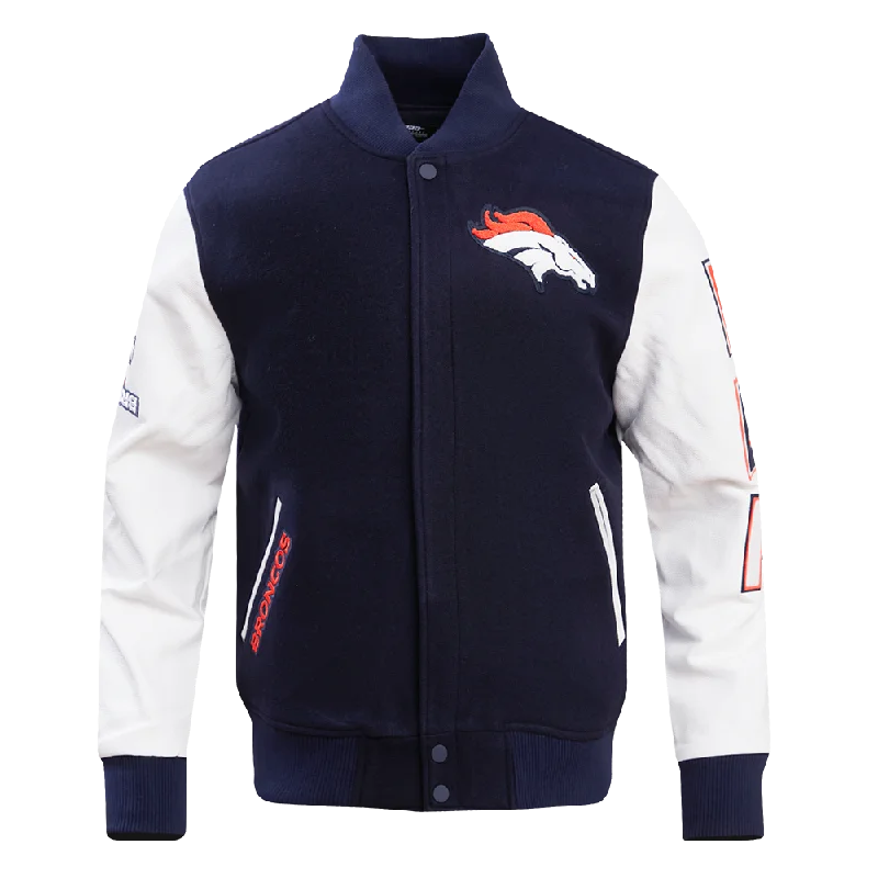 NFL DENVER BRONCOS CLASSIC MEN'S WOOL VARSITY JACKET (MIDNIGHT NAVY/WHITE)