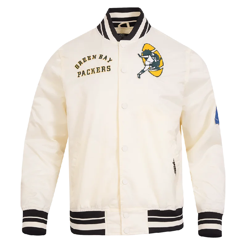 NFL GREEN BAY PACKERS RETRO CLASSIC MEN'S RIB SATIN JACKET (EGGSHELL/ BLACK)