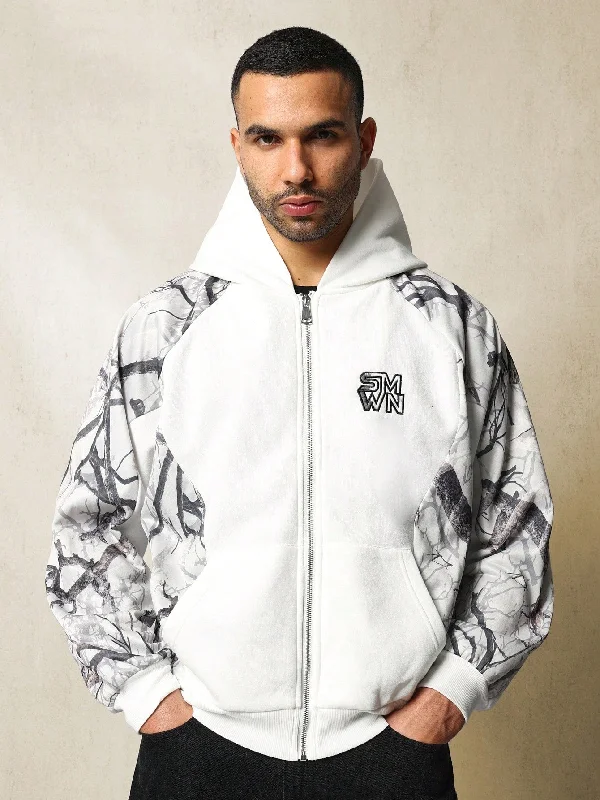 Weekend Offers That Delight Weekend Offers That Delight Regular Fit Printed Zip-Up Hoodie With Embroidery