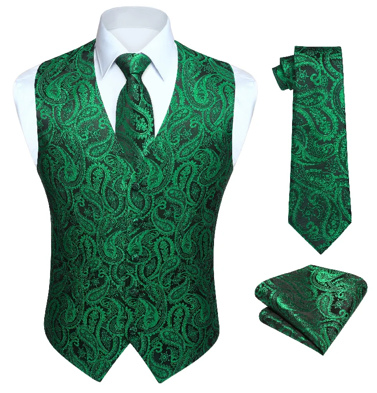 Paisley Floral 3pc Suit Vest Set - GREEN/N3