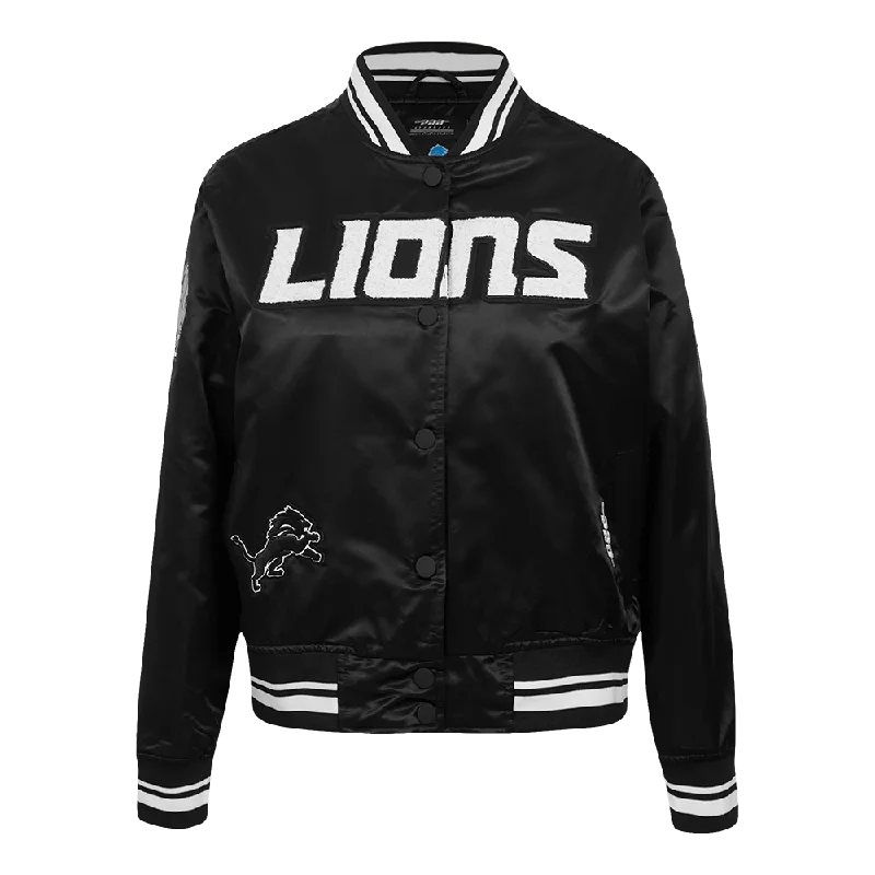 NFL DETROIT LIONS PEARLS WOMEN'S RIB SATIN JACKET (BLACK)