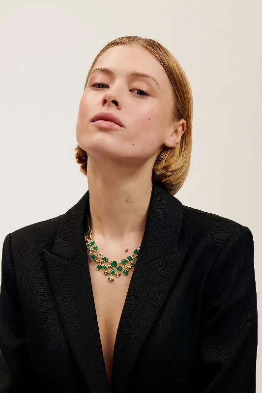 Periela Pebble Stone Necklace Green-Gold