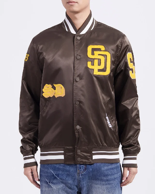 MLB SAN DIEGO PADRES OLD ENGLISH MEN'S RIB SATIN JACKET (BROWN)