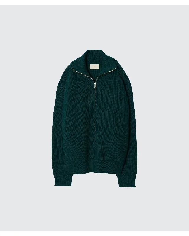 3/4 FRONT ZIP HIGHNECK RIB SWEATER  GREEN