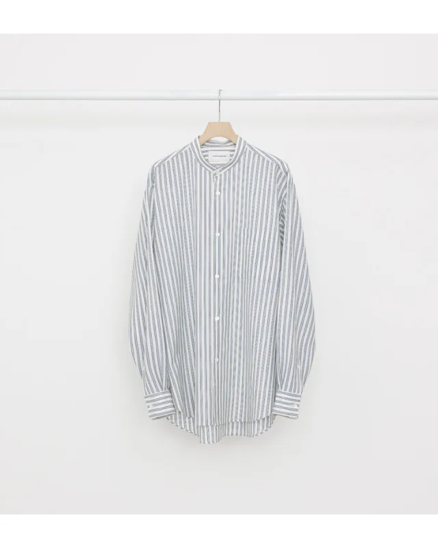 REGULAR FIT MAO COLLAR SHIRT WHITE×BLUE ST