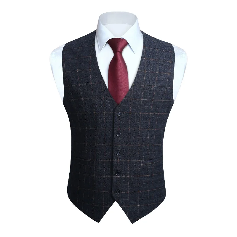 Plaid Slim Suit Vest - B-CHARCOAL