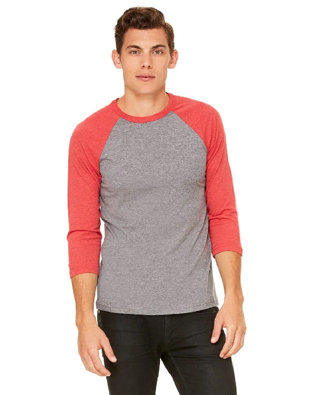 Bella+Canvas Unisex Triblend 3/4-Sleeve Baseball T-Shirt | Grey/ Lt Red Trb