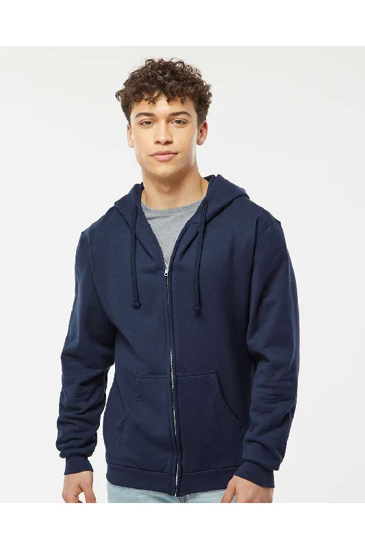 Tultex Mens Full Zip Hooded Sweatshirt Hoodie w/ Pockets - Navy Blue