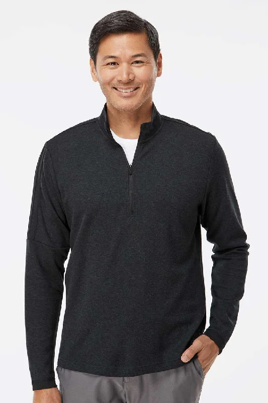 Adidas Mens 3 Stripes Moisture Wicking 1/4 Zip Sweater - Black Melange