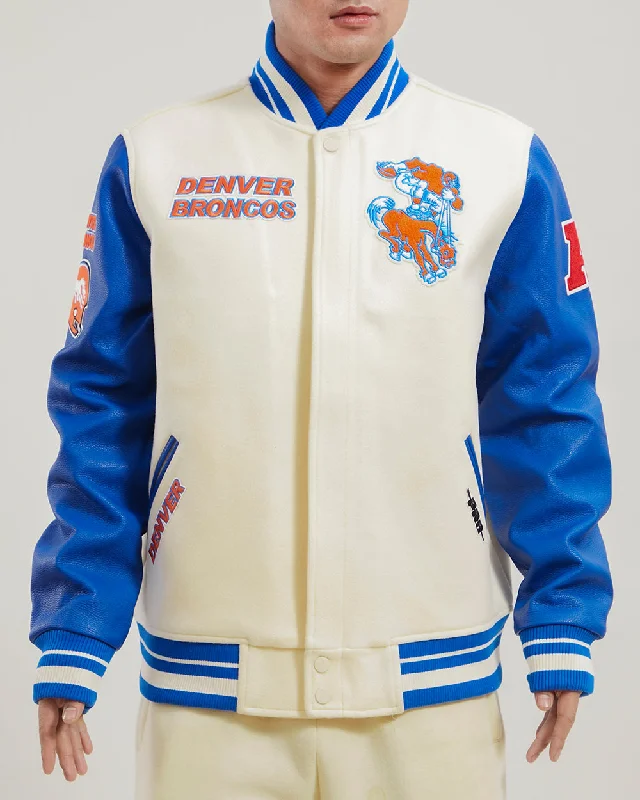 NFL DENVER BRONCOS RETRO CLASSIC MEN'S RIB WOOL VARSITY JACKET (EGGSHELL/ROYAL BLUE)