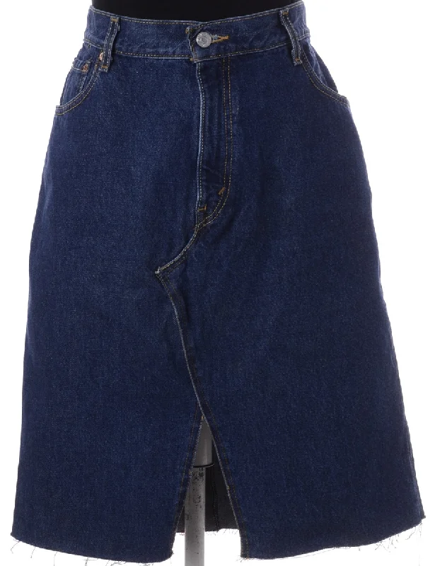 Label Freya Denim Frayed Jean Midi Skirt