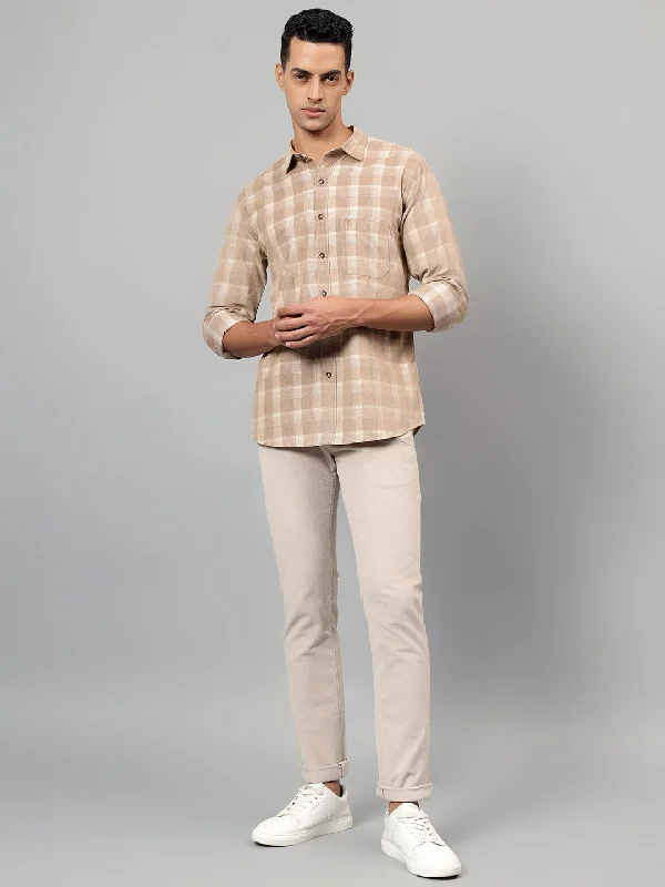 Men's Beige Checked Casual Full Sleeves Shirt