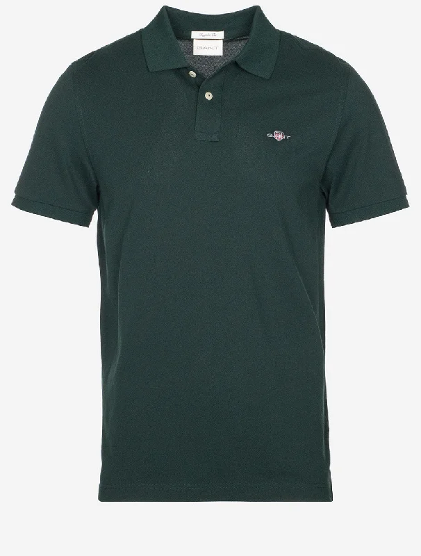 Regular Shield Short Sleeve Pique Polo Tartan Green