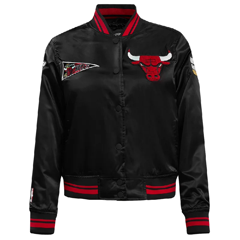 NBA CHICAGO BULLS RETRO CLASSIC WOMEN'S RIB SATIN JACKET (BLACK/RED)