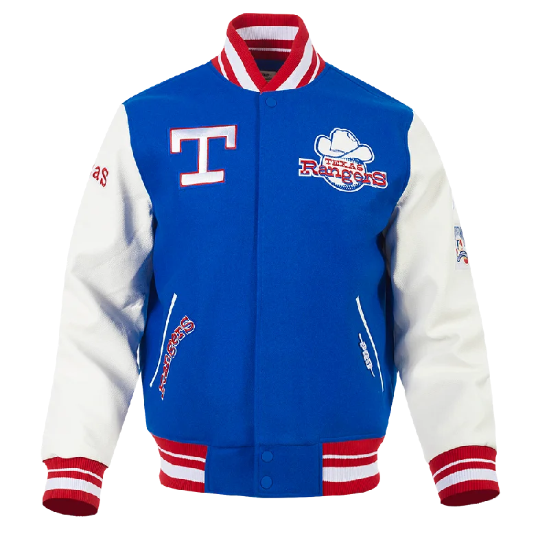 MLB TEXAS RANGERS RETRO CLASSIC MEN'S RIB VARSITY JACKET (ROYAL BLUE/RED)